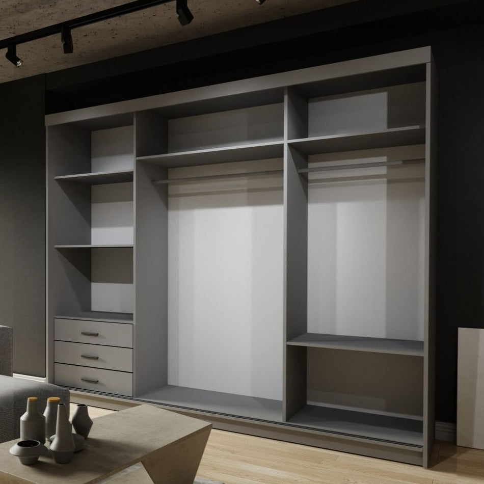 Zeus 250cm Large Sliding Door Wardrobe - Grey