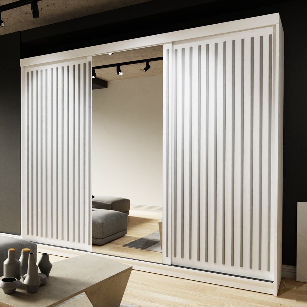 Zeus 250cm Large Sliding Door Wardrobe - White