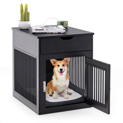 Furniture Style Dog Crate with Wired and Wireless Charging-Black