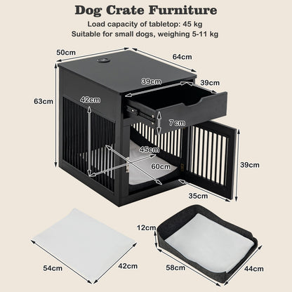 Furniture Style Dog Crate with Wired and Wireless Charging-Black