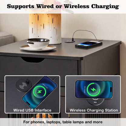 Furniture Style Dog Crate with Wired and Wireless Charging-Black