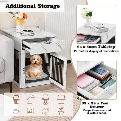 Furniture Style Dog Crate with Wired and Wireless Charging-White