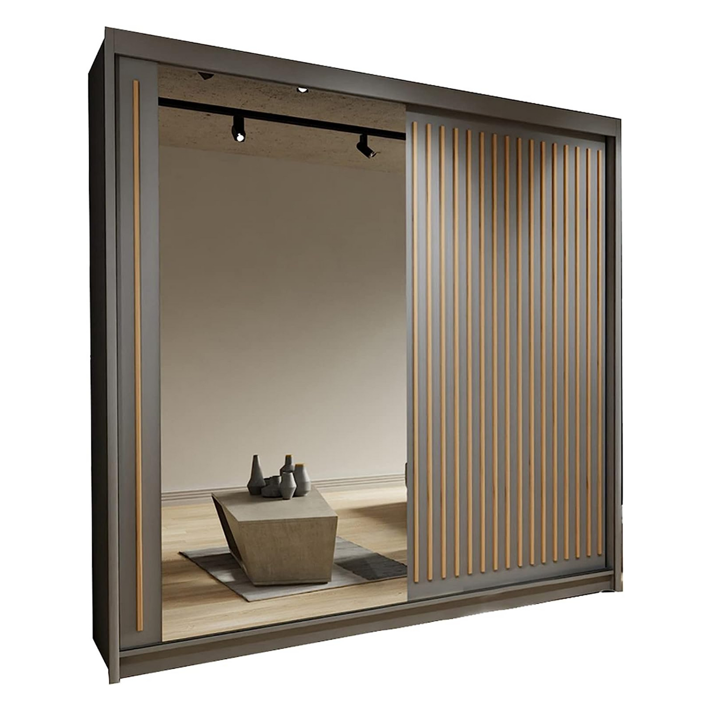 Zeus Sliding Door Wardrobe Available in Oak,Grey,White or Black 203 cm