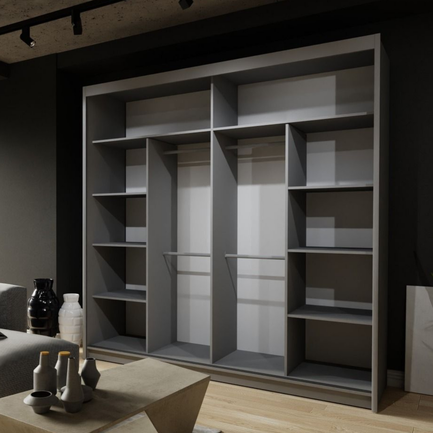 Zeus Sliding Door Wardrobe Available in Oak,Grey,White or Black 203 cm