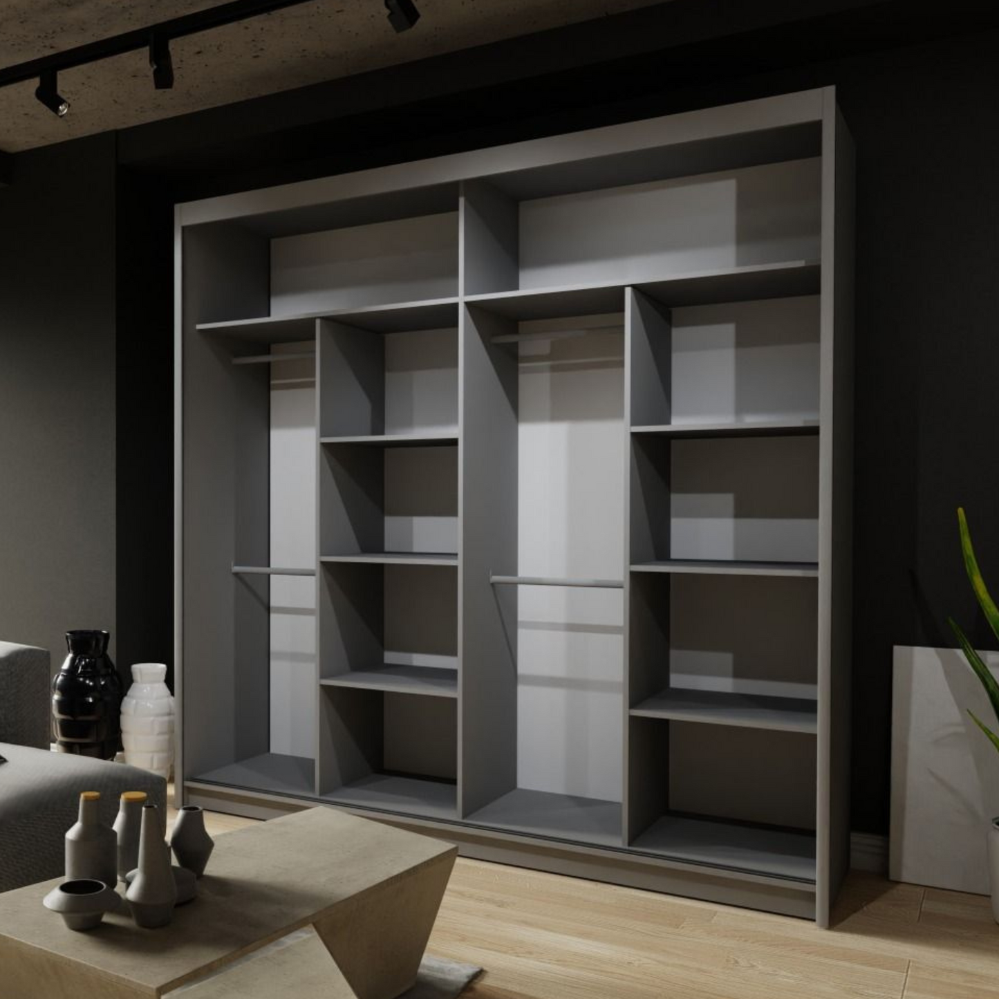 Zeus Sliding Door Wardrobe Available in Oak,Grey,White or Black 203 cm