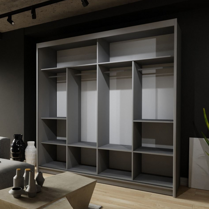 Zeus Sliding Door Wardrobe Available in Oak,Grey,White or Black 203 cm