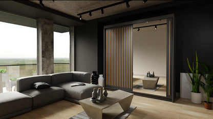 Zeus Sliding Door Wardrobe Available in Oak,Grey,White or Black 203 cm