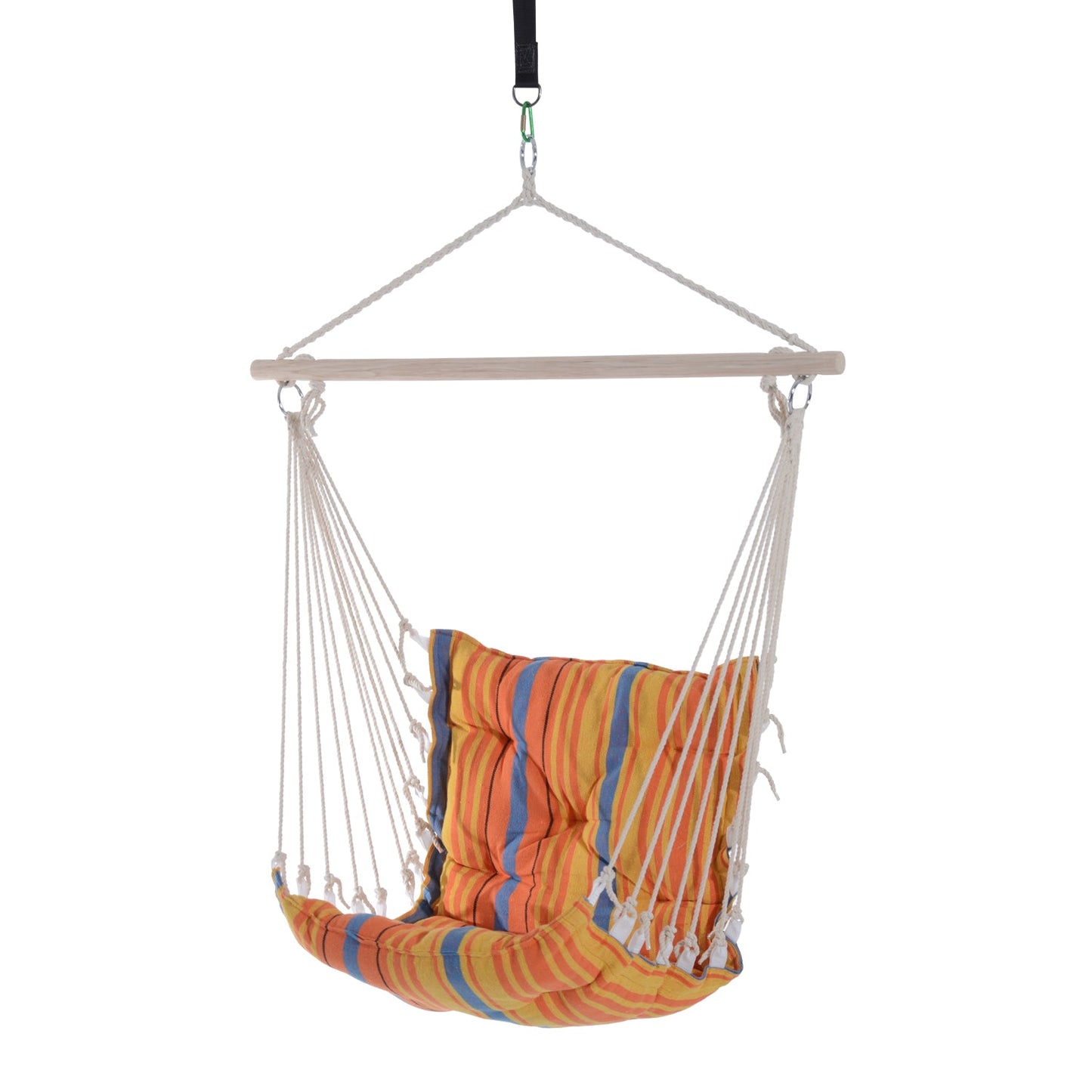 Outsunny Outdoor Hanging Rope Chair with Soft Padded Seat & Backrest, Garden Hammock Chair with Wooden Support Bar Cotton Cloth, Portable Garden Chair for Patio & Tree, Orange