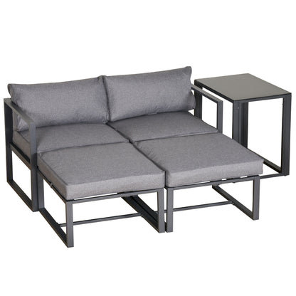 Zestaw mebli ogrodowych Outsunny z 5 aluminiowymi sofami i funkcją konwersacji, 2 sofy, 2 podnóżki, stolik kawowy z poduszkami