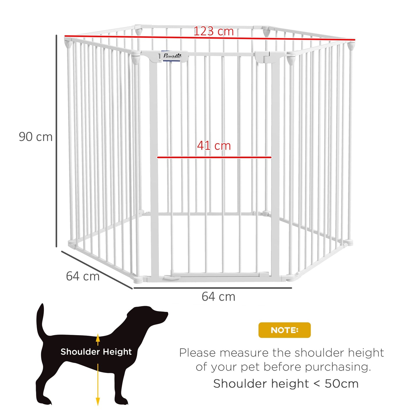 PawHut Dog Playpen, Foldable Dog Pen, Metal Rabbit Run, Pet Crate Fence with Door for Indoor and Outdoor, 90H x 123L x 102Wcm, White