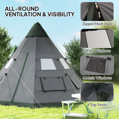 Outsunny 6 Men Tipi Tent z torbą transportową - szary