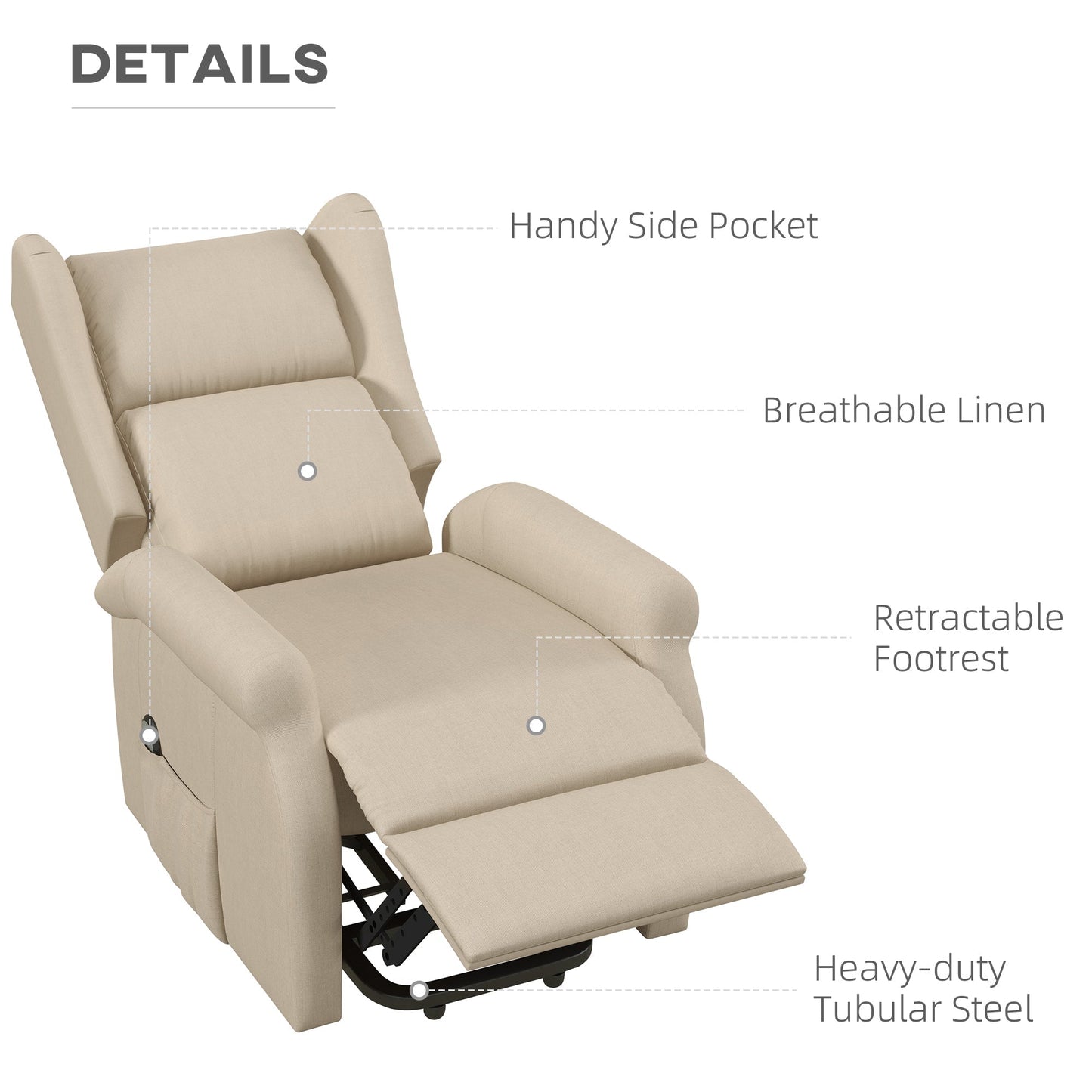 Recliner Armchair for the Elderly with Remote Control, Fabric Electric Recliner Chair for Living Room, Beige