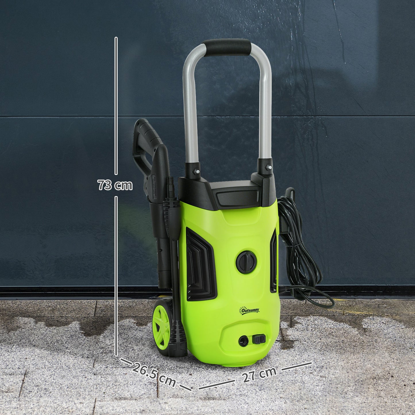 Outsunny 1800W High√Ç Pressure√Ç Washer, 150 Bar Pressure, 420 L/h Flow, Portable Electric Power Washer Jet Wash Cleaner with Adjustable Nozzle, 6M Hose, Steel Handle for Home Patio Car Driveway, Green