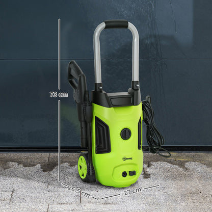 Outsunny 1800W High√Ç Pressure√Ç Washer, 150 Bar Pressure, 420 L/h Flow, Portable Electric Power Washer Jet Wash Cleaner with Adjustable Nozzle, 6M Hose, Steel Handle for Home Patio Car Driveway, Green