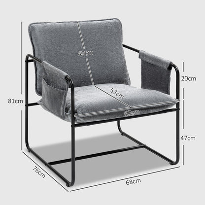 HOMCOM Minimalistyczny fotel akcentowy z wyściełanym siedziskiem i kieszeniami - szary