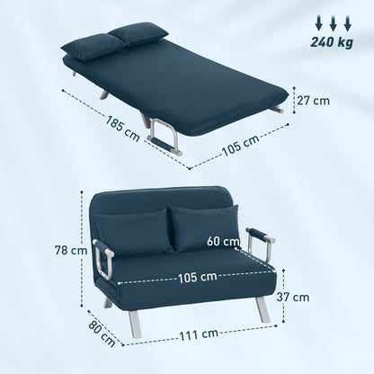 Sofa dwuosobowa HOMCOM Click-Clack z funkcją spania - granatowa