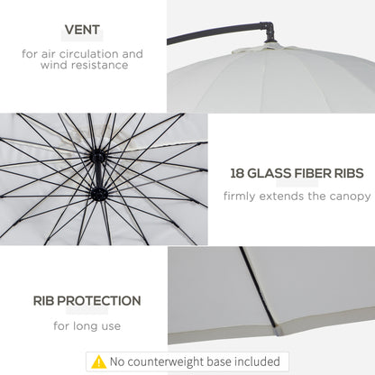 Outsunny 3(m) Cantilever Umbrella 18 Ribs & Vents Adjustable Angle for Patio Cream White