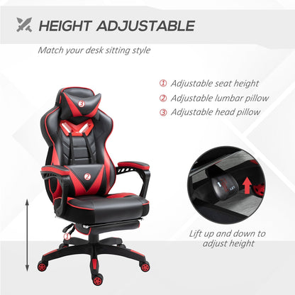 Vinsetto Ergonomic Racing Gaming Chair Office Desk Chair Adjustable Height Recliner with Retractable Footrest Home Office, Red