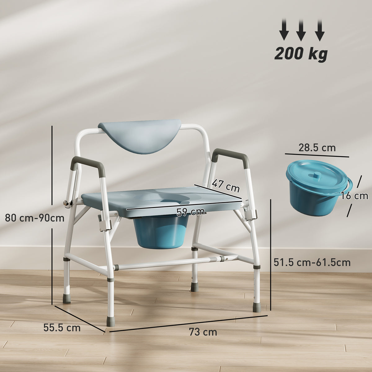 HOMCOM Height Adjustable Bedside Commode, Heavy Duty Commode Toilet Chair with Flip-Up Arms, White and Grey