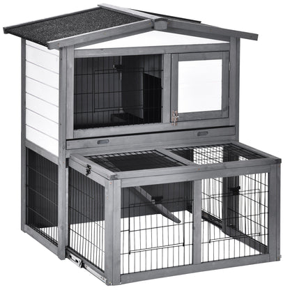 PawHut Rabbits 2-Tier Fur Wood Outdoor Hutch Grey