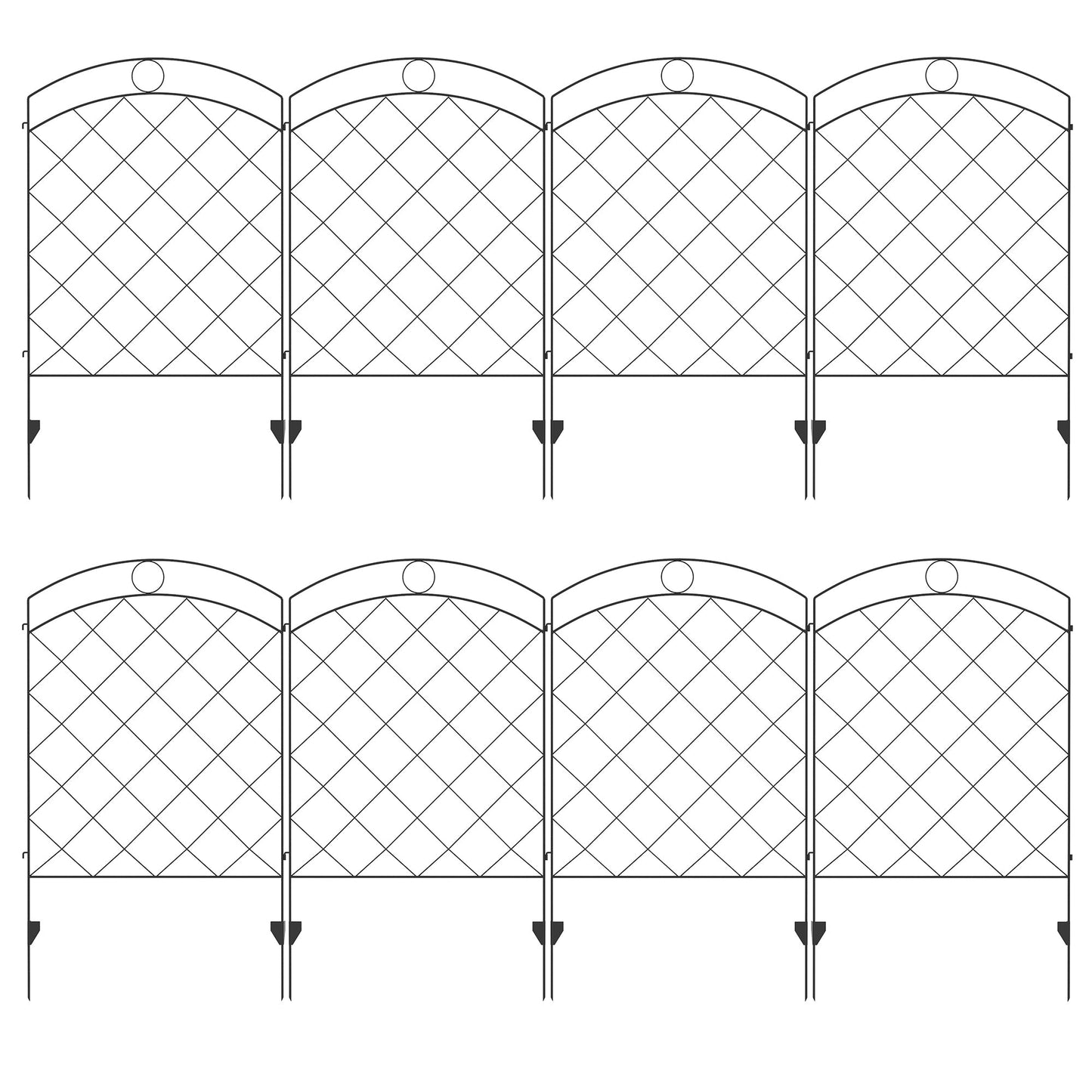 Outsunny Decorative Garden Fencing, 43in x 11.4ft Outdoor Picket Fence Panels, 8 Pieces Rustproof Steel Wire Flower Bed Border Edging - Black