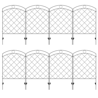 Outsunny Decorative Garden Fencing, 43in x 11.4ft Outdoor Picket Fence Panels, 8 Pieces Rustproof Steel Wire Flower Bed Border Edging - Black