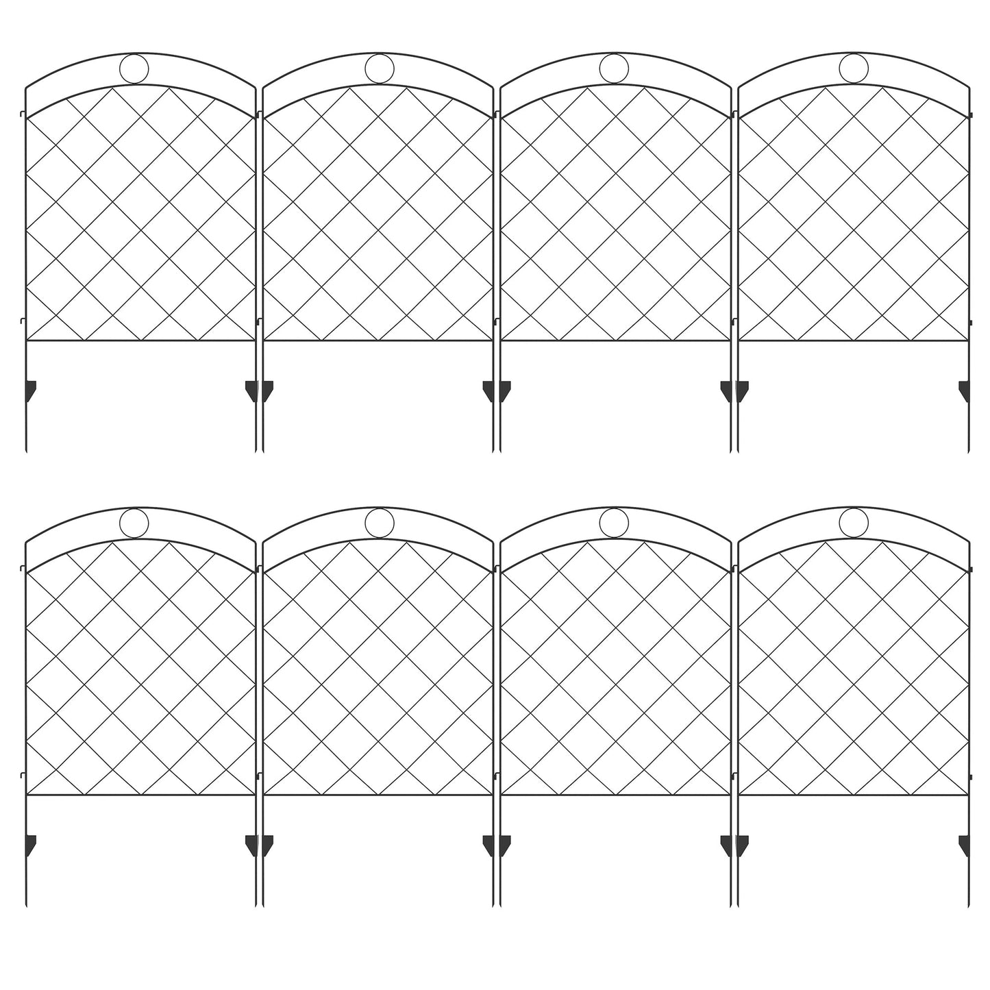 سياج حديقة مزخرف من Outsunny، ألواح سياج اعتصام خارجية مقاس 43 بوصة × 11.4 قدم، 8 قطع من أسلاك الفولاذ المقاوم للصدأ حواف سرير الزهور - أسود