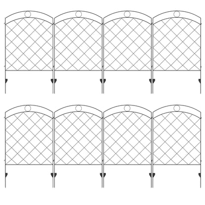 سياج حديقة مزخرف من Outsunny، ألواح سياج اعتصام خارجية مقاس 43 بوصة × 11.4 قدم، 8 قطع من أسلاك الفولاذ المقاوم للصدأ حواف سرير الزهور - أسود