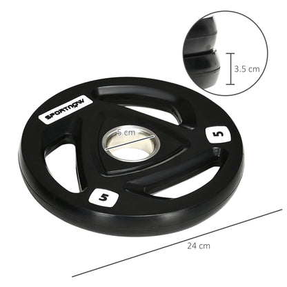 SPORTNOW 2 x 5 kg ciężarki, zestaw sztangi z uchwytem Tri-Grip powlekanej gumą z otworami 2" 5 cm, do domu, na siłownię, do podnoszenia ciężarów i treningu siłowego