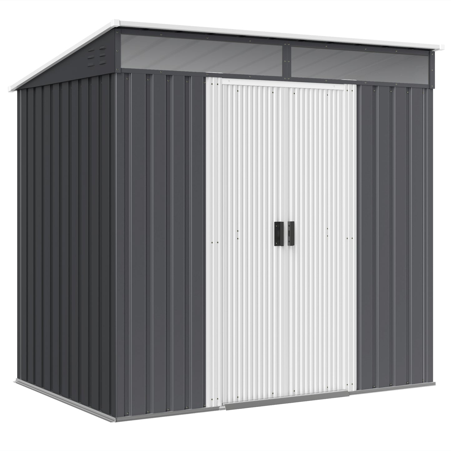 Outsunny 6,5 x 4FT ocynkowana metalowa szopa z zestawem fundamentowym, zamykana szopa ogrodowa na narzędzia z podwójnymi przesuwanymi drzwiami, otwory wentylacyjne, szara