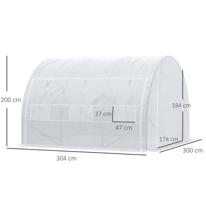 Outsunny 3 x 3 x 2 m Polytunnel Greenhouse، المشي في خيمة Pollytunnel مع إطار فولاذي، غطاء مقوى بسحاب و6 نوافذ للحديقة باللون الأبيض