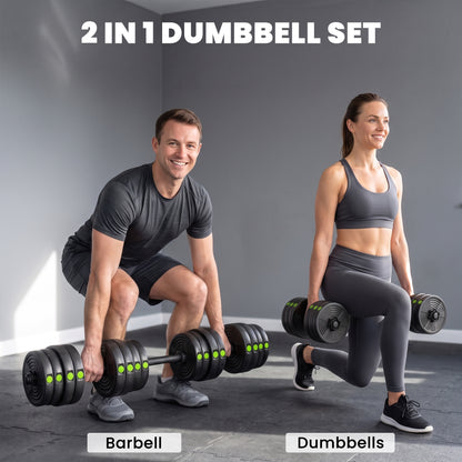 SPORTNOW Adjustable Weight Barbell & Dumbbells Set Free Weights Strength Muscle Exercise Home Gym Training, Black and Green