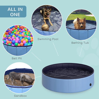 PawHut Foldable Dog Paddling Pool Pet Cat Swimming Pool Indoor/Outdoor Collapsible Summer Bathing Tub Shower Tub Puppy Washer (â120 √É‚Äî 30H cm, Blue)