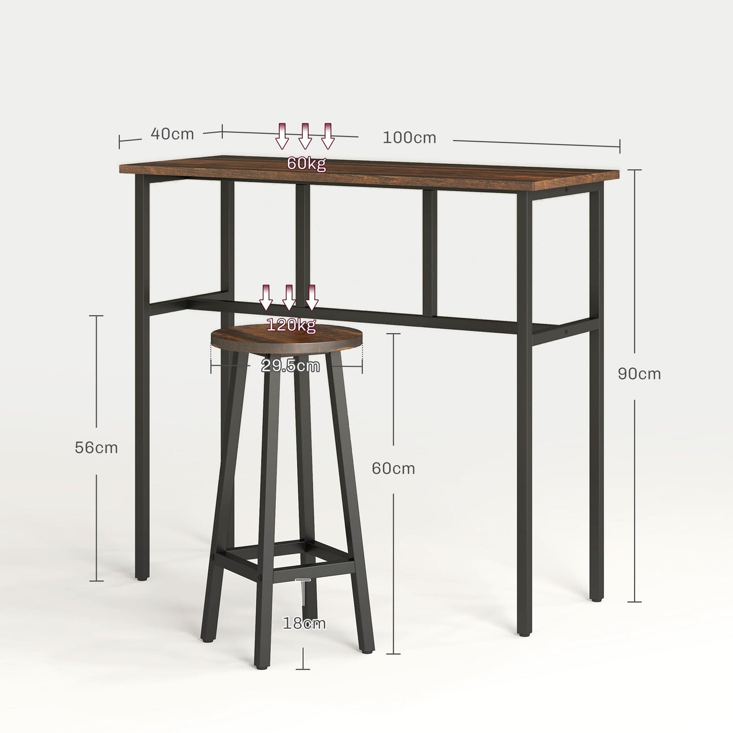 6-Piece Bar Table Set, 2 Breakfast Tables with 4 Stools, Counter Height Dining Tables & Chairs for Kitchen, Living Room, Rustic Brown