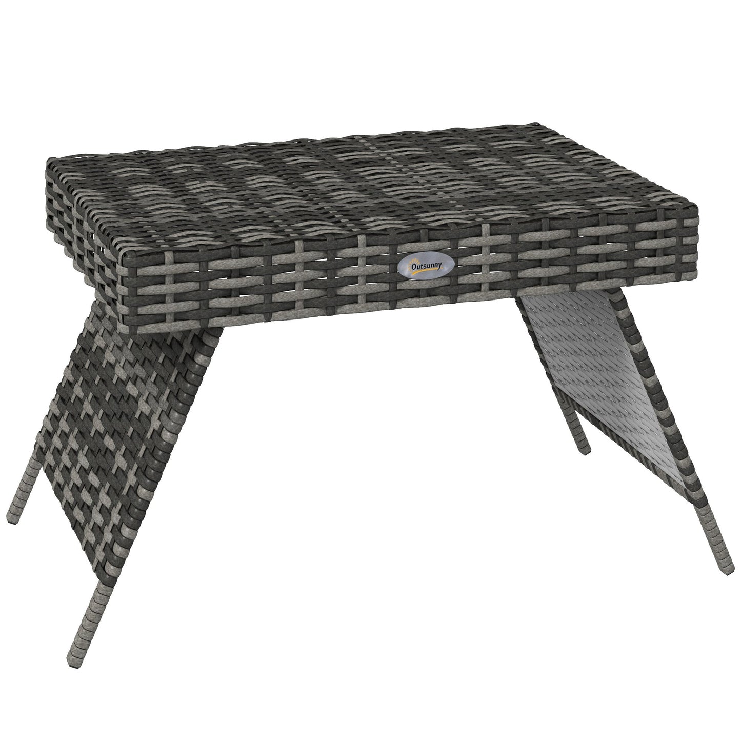Outsunny Foldable Outdoor Coffee Table, Metal Frame Rattan Side Table, Coffee Table Side Table for Lawn, Garden, Mixed Grey