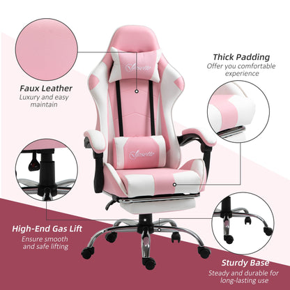 Vinsetto Racing Gaming Chair with Lumbar Support, Head Pillow, Swivel Wheels, High Back Recliner Gamer Desk Chair for Home Office, Pink