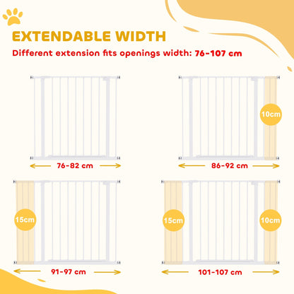 PawHut Dog Gate Pet Safety Gate Stair Barrier Pressure Fit Adjustable 76-82/86-97/101-107 cm, White