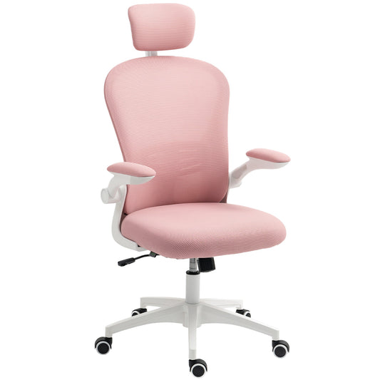 Krzesło biurowe Vinsetto Multi-Adjustable z podparciem lędźwiowym, zagłówkiem i oparciem z siatki - różowe