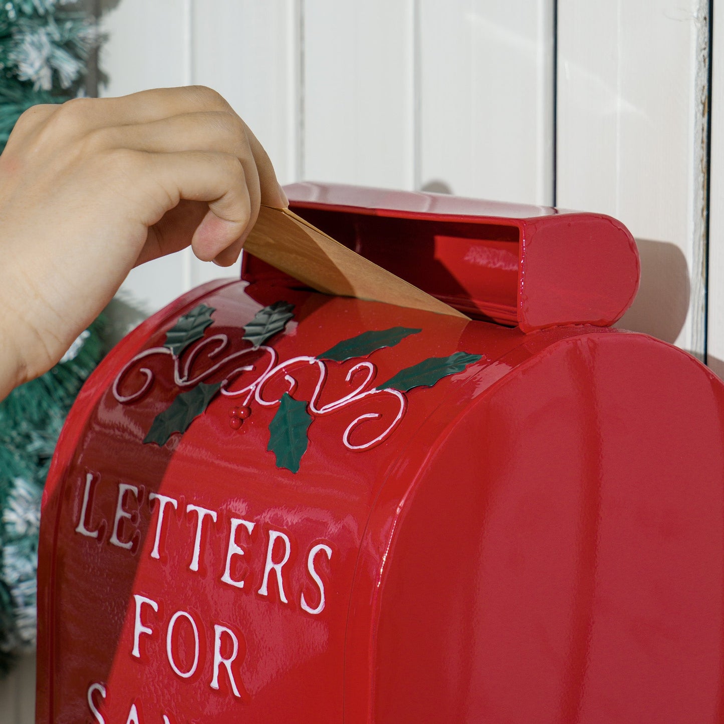 HOMCOM Christmas Post Box, Letters for Santa Mailbox, Freestanding or Wall Mounted Postbox, Indoor Christmas Decoration, Red