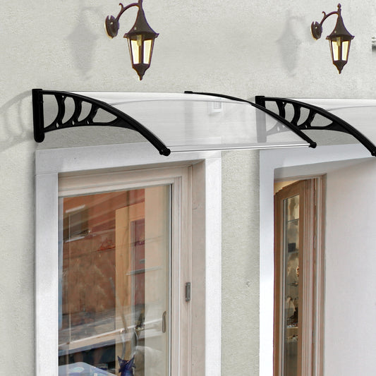 Outsunny Front Door Canopy Outdoor Markiza Aluminiowa Sztywna Plastikowa Poliwęglanowa Osłona Przeciwdeszczowa UV Wodoodporna Deszcz 120 x 75 cm Biała