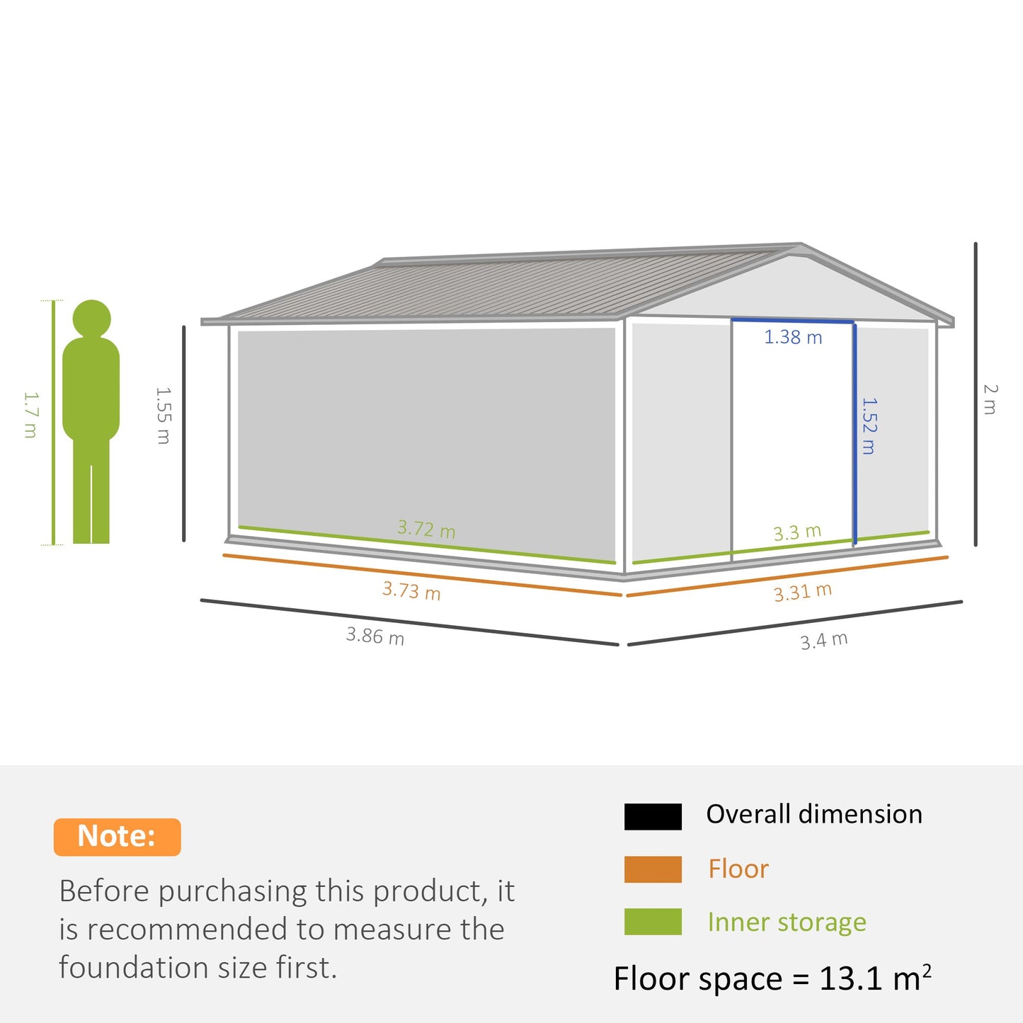 Outsunny 13 x 11ft Garden Metal Storage Shed Outdoor Storage Shed with Foundation Kit Ventilation & Doors, Light Grey