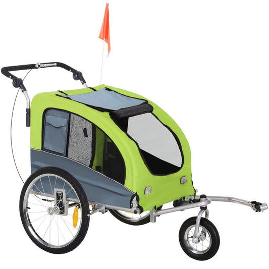 PawHut Dog Bike Trailer Pet Stroller Cart Carrier for Bicycle 360¡ Rotatable with Reflectors 3 Wheels Hitch Coupler Push/ Pull/ Brake Water Resistant Green