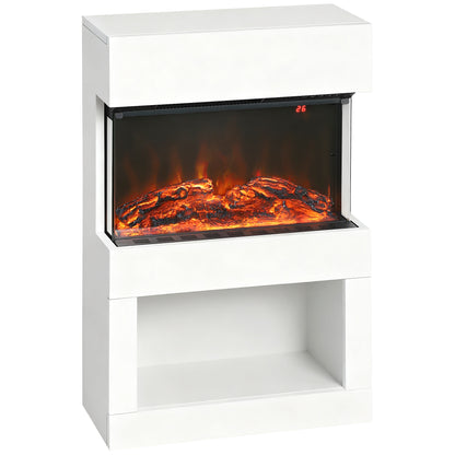 HOMCOM 19" Electric Fireplace with Surround, 3D Flame Effect, 6 Colours & 3 Brightness Levels, 1000W/2000W White Electric Fire and Mantel Reach up to 30ã¡ Space with Remote & Timer, 3 Sided View