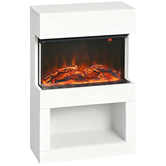 HOMCOM 19" Electric Fireplace with Surround, 3D Flame Effect, 6 Colours & 3 Brightness Levels, 1000W/2000W White Electric Fire and Mantel Reach up to 30ã¡ Space with Remote & Timer, 3 Sided View