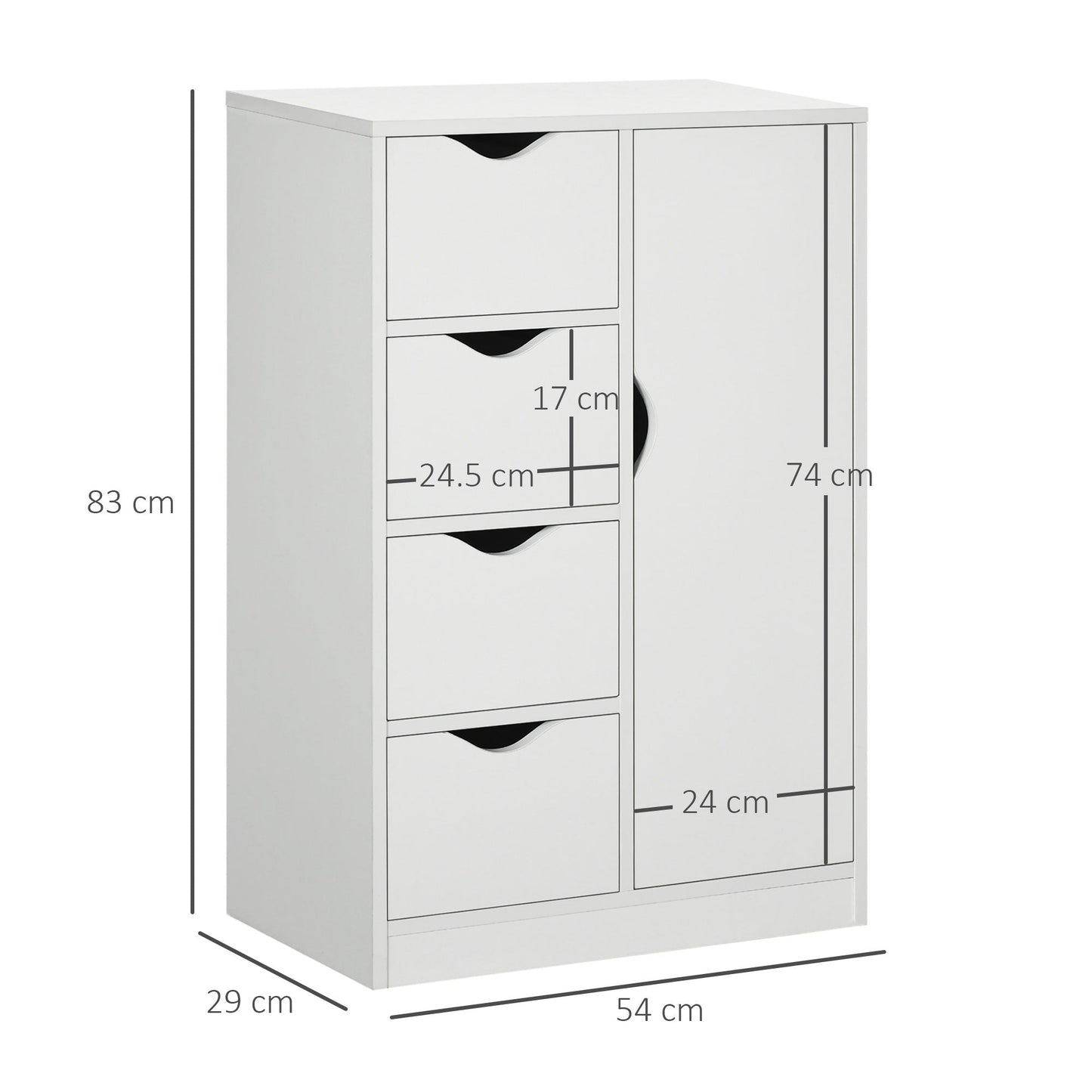 HOMCOM Bathroom Cabinet, Freestanding Storage Cabinet with 4 Drawers, Door Cupboard for Living Room, Kitchen, Bedroom, White