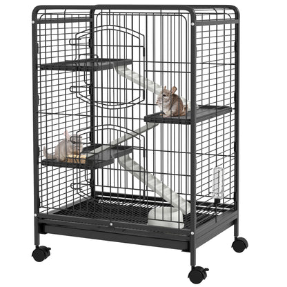 PawHut 4 Levels Removable Small Animal Cage, 95cm - Black