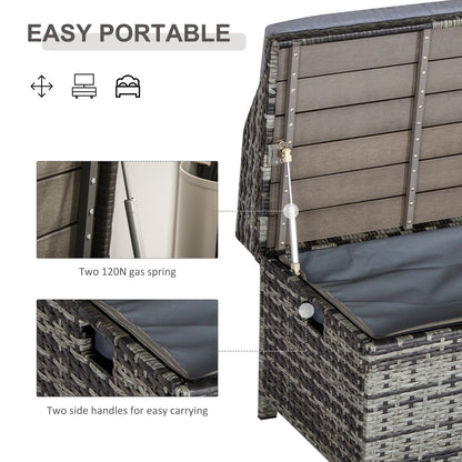Outsunny 130 L Rattan Garden Storage Box, with Seat - Mixed Grey