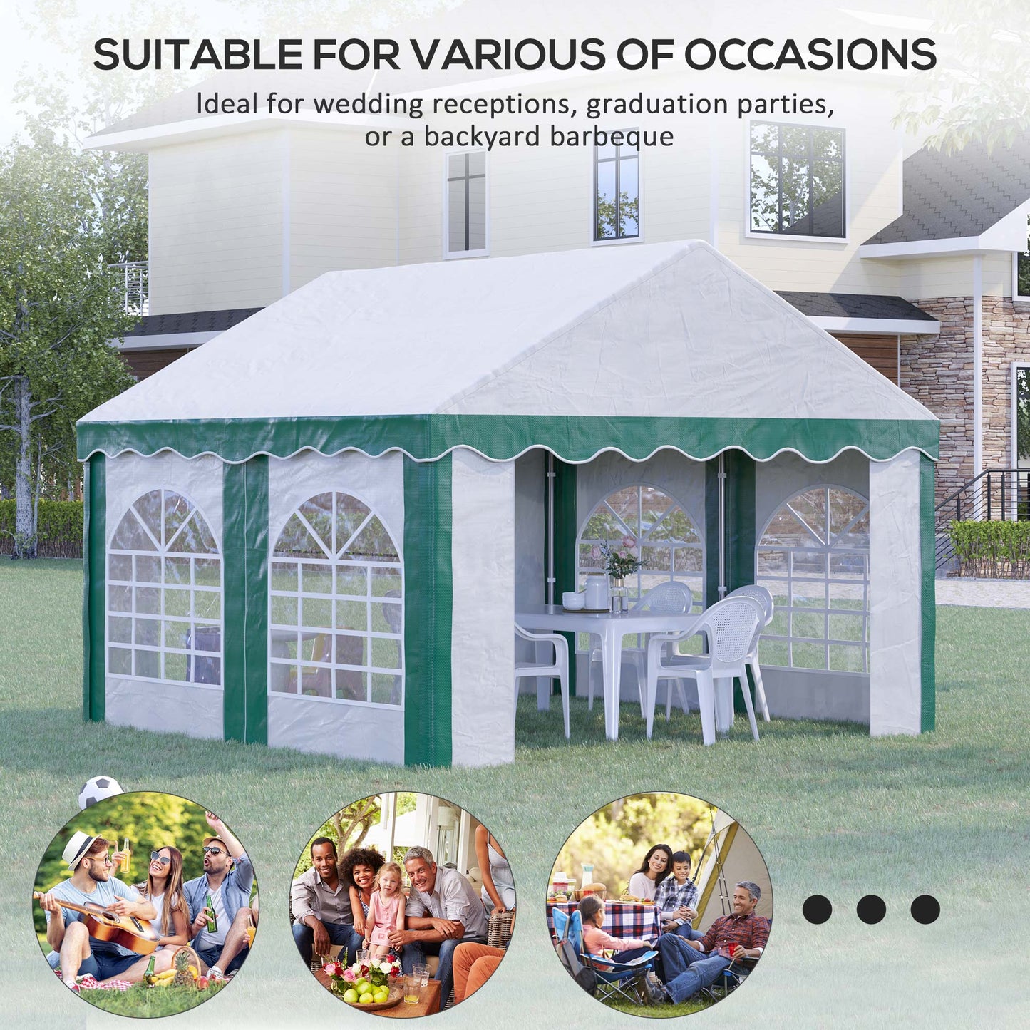 4 x 4m Garden Gazebo with Sides, Galvanised Marquee Party Tent with Four Windows and Double Doors, for Parties, Wedding and Events