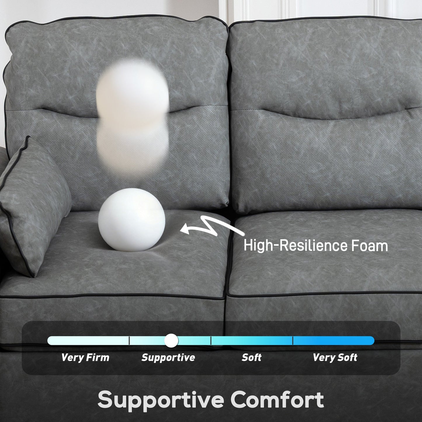 HOMCOM 3 Seater Sofa, Faux Leather Couch - Grey