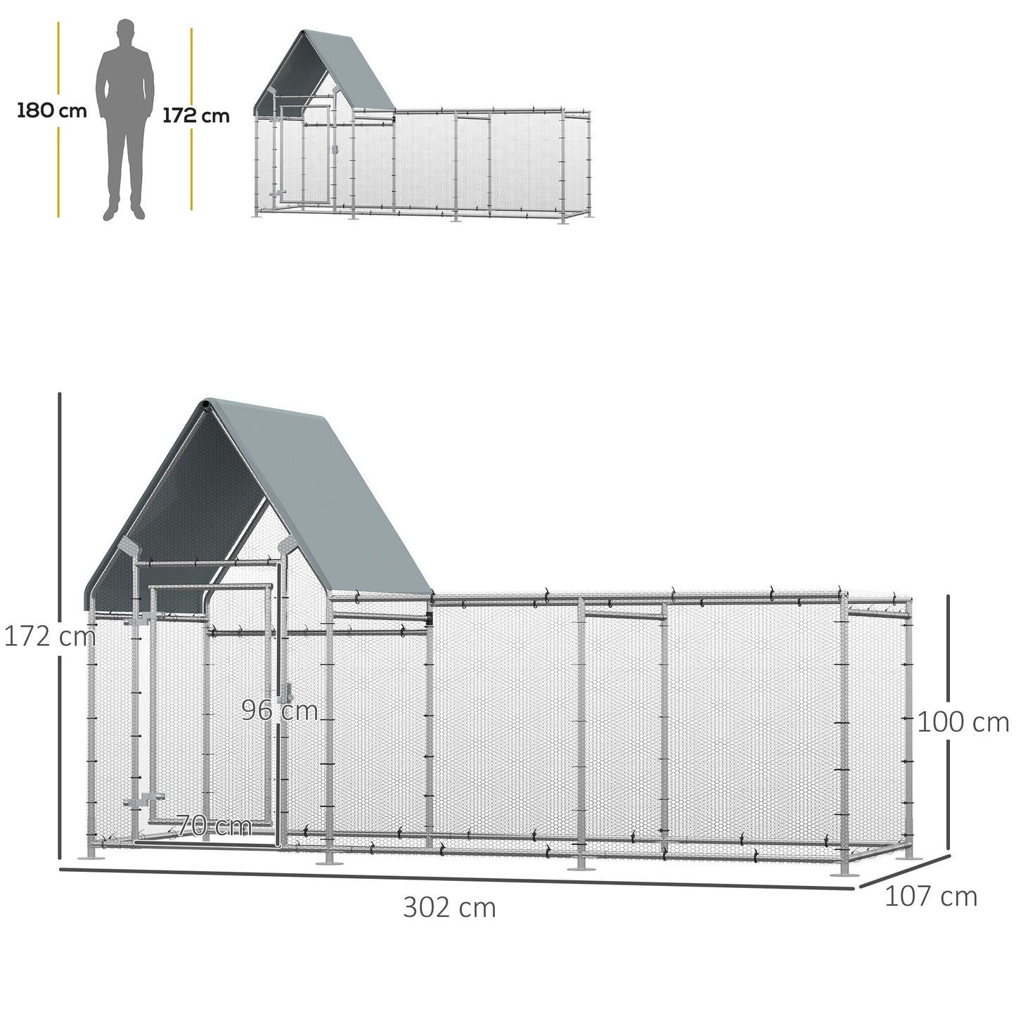 PawHut Walk In Chicken Run، حظيرة دجاج مجلفنة كبيرة، قفص بيت دواجن الدجاجة، حاوية معدنية لقفص الأرانب مع غطاء مقاوم للماء